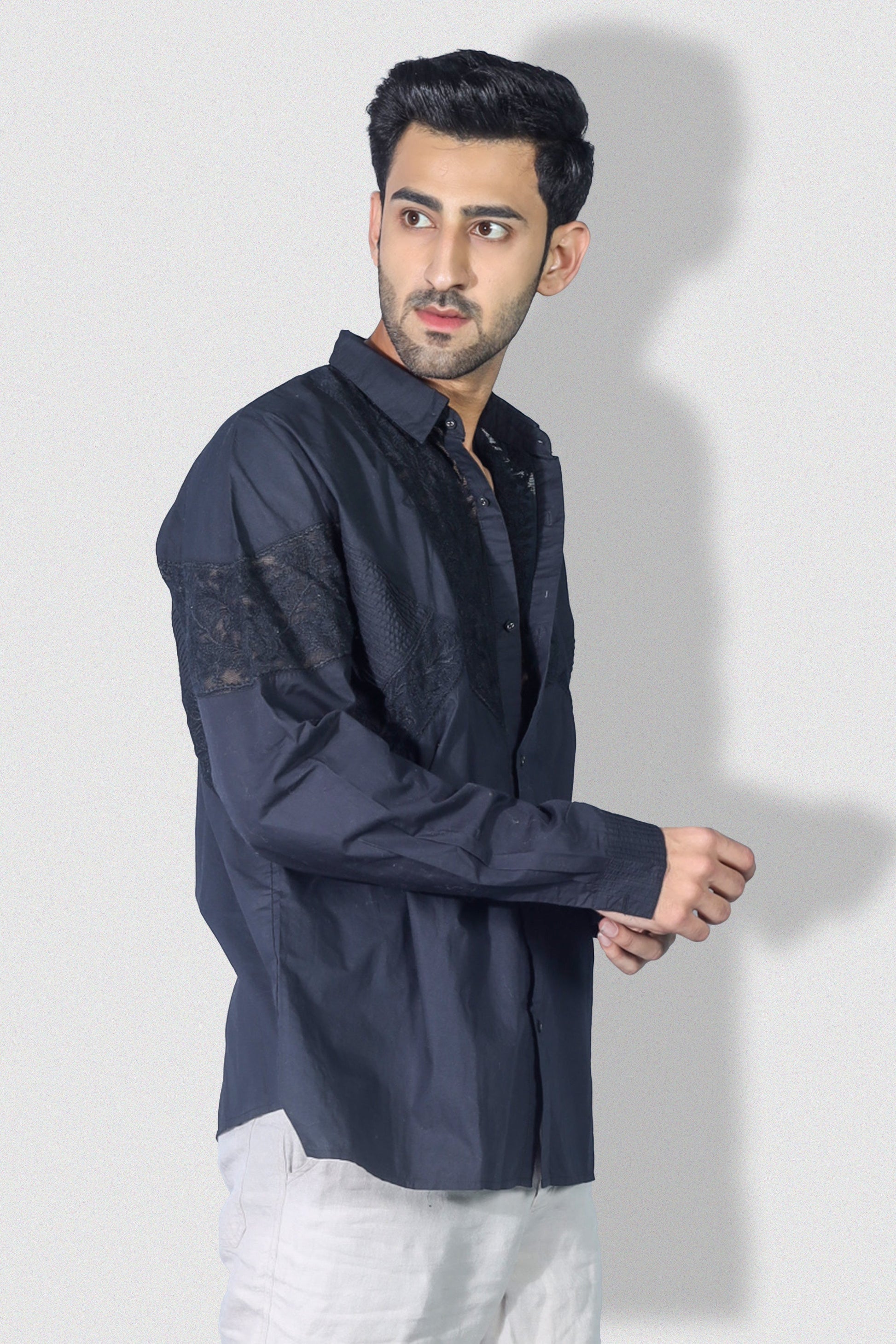 Joseph Mens's Embroidered Black Shirt