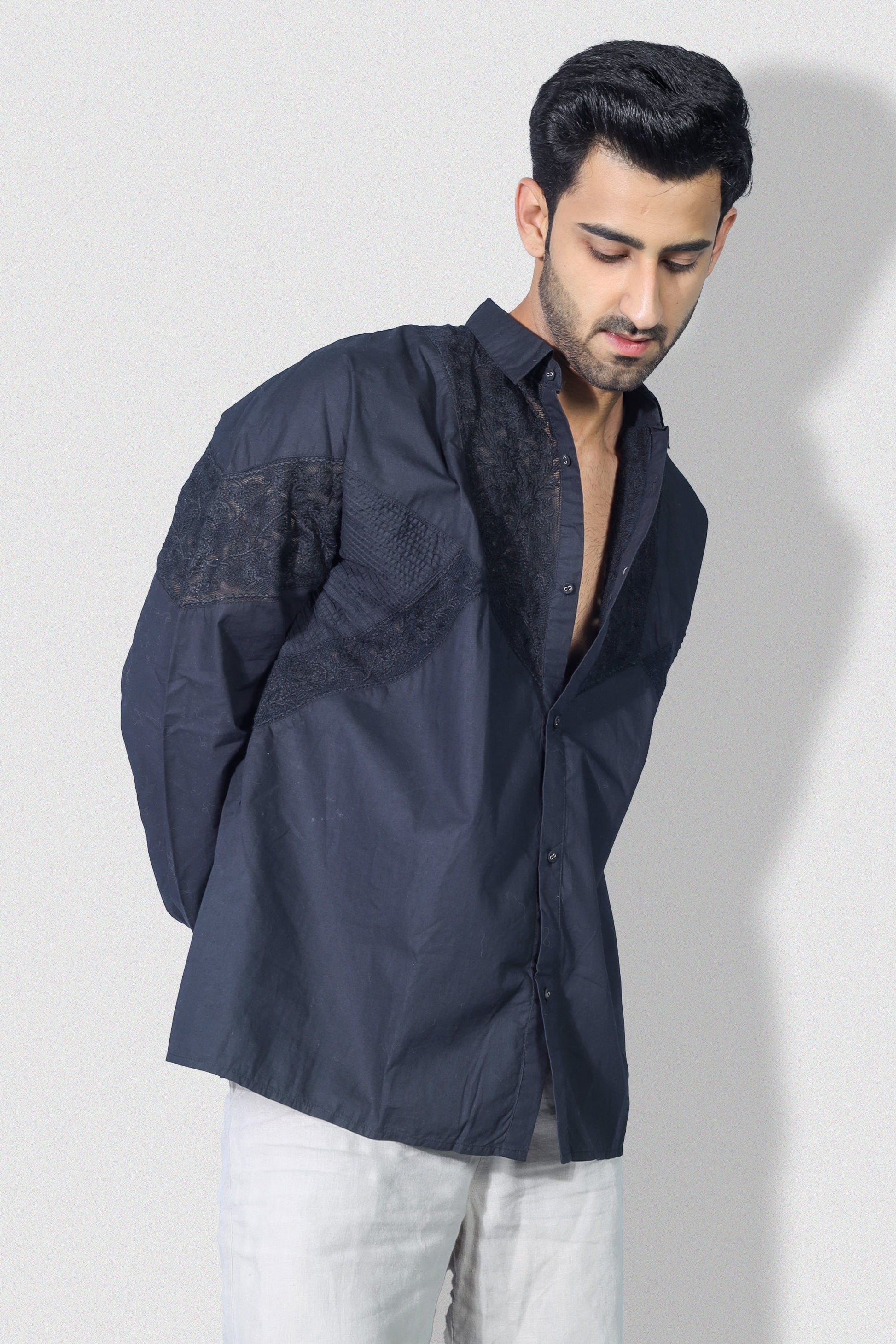 Joseph Mens's Embroidered Black Shirt