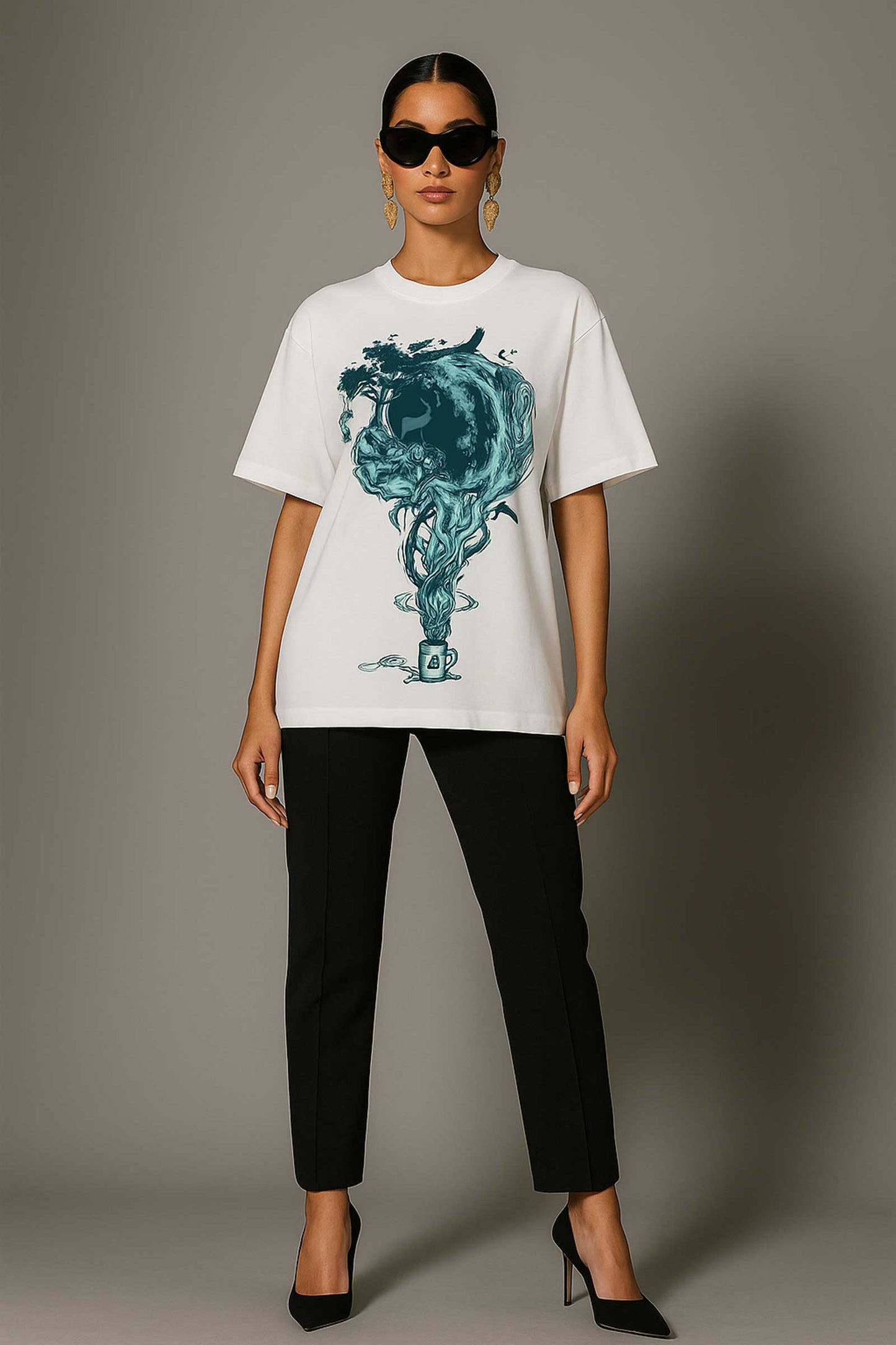 Coffee And Inspiration White Oversized T-shirt For Women