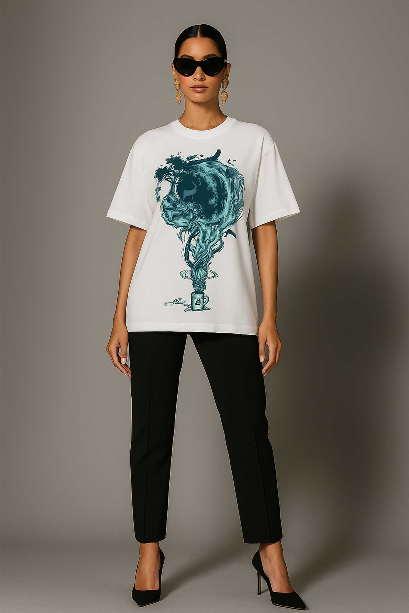 Coffee And Inspiration White Oversized T-shirt For Women