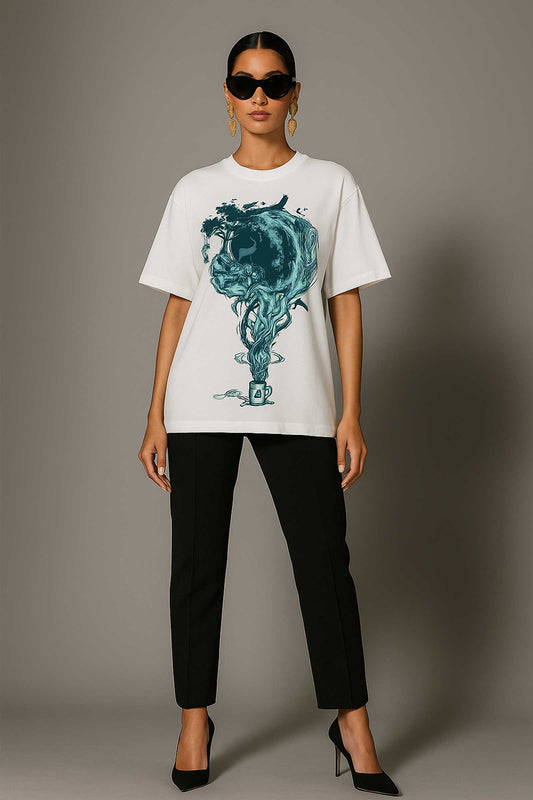 Coffee And Inspiration White Oversized T-shirt For Women