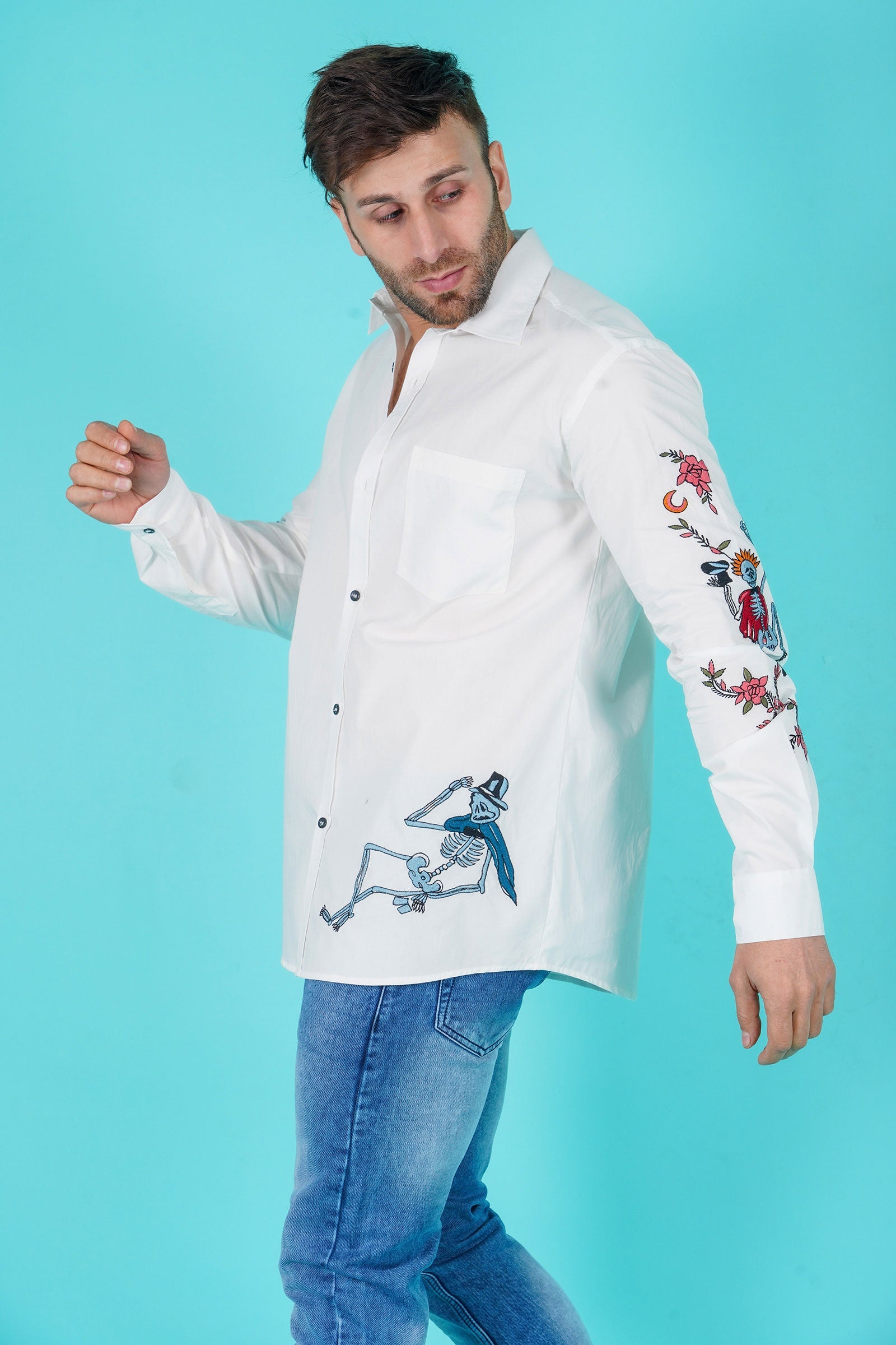 Jayden Men's Embroidered Shirt - White Color