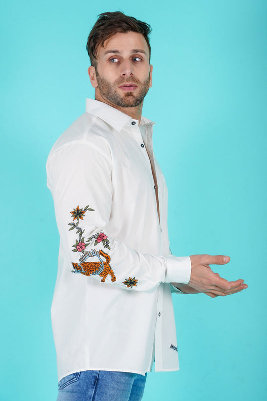 Jayden Men's Embroidered Shirt - White Color