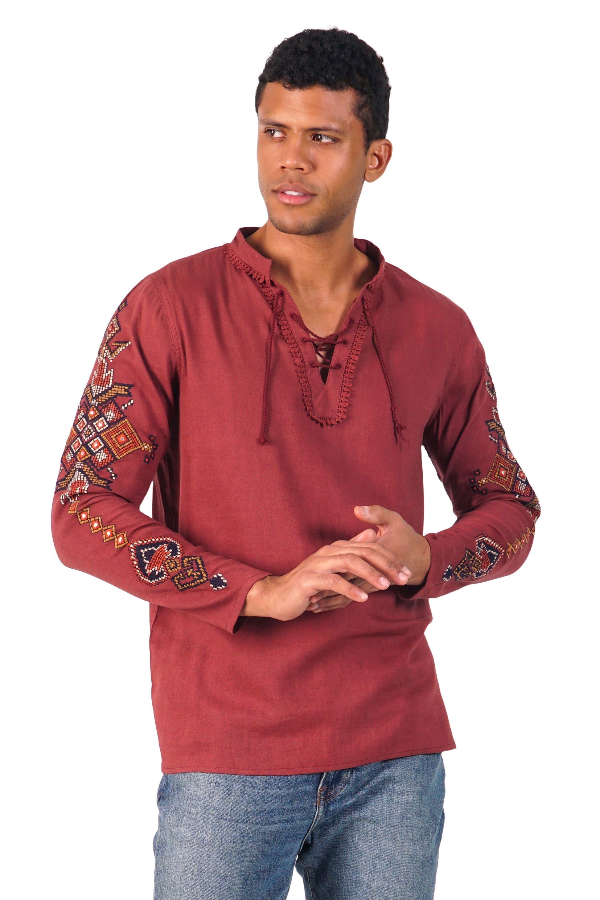 Enzo Men's Mirror Embroidered Shirt