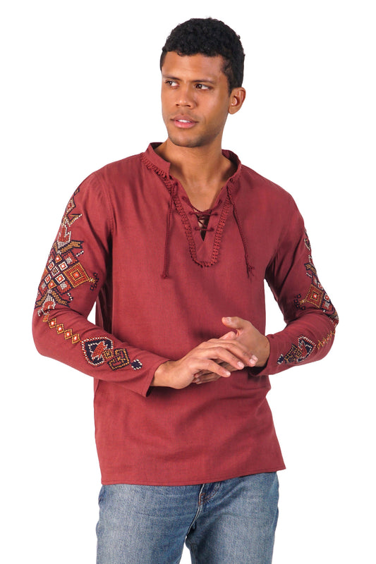 Enzo Men's Mirror Embroidered Shirt