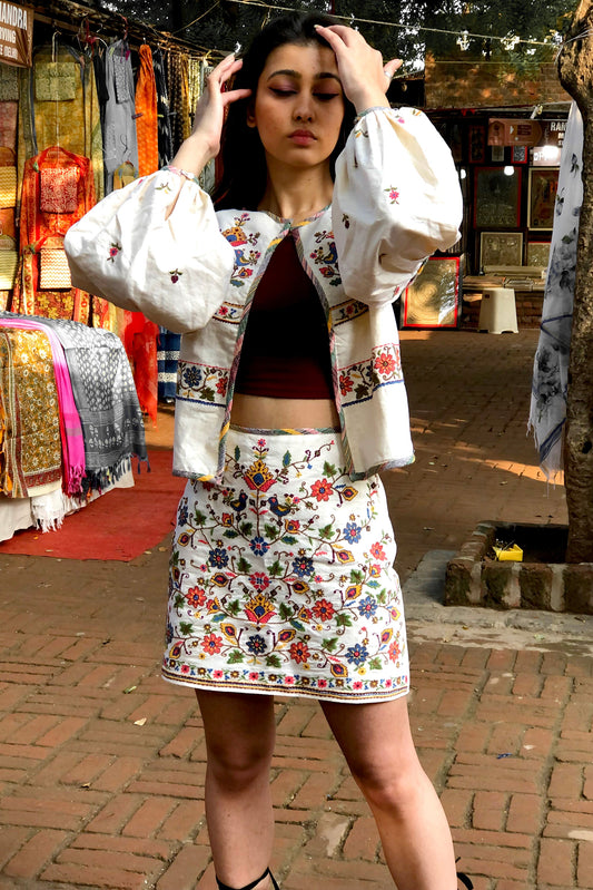 Floral Bird Embroidered Mini skirt