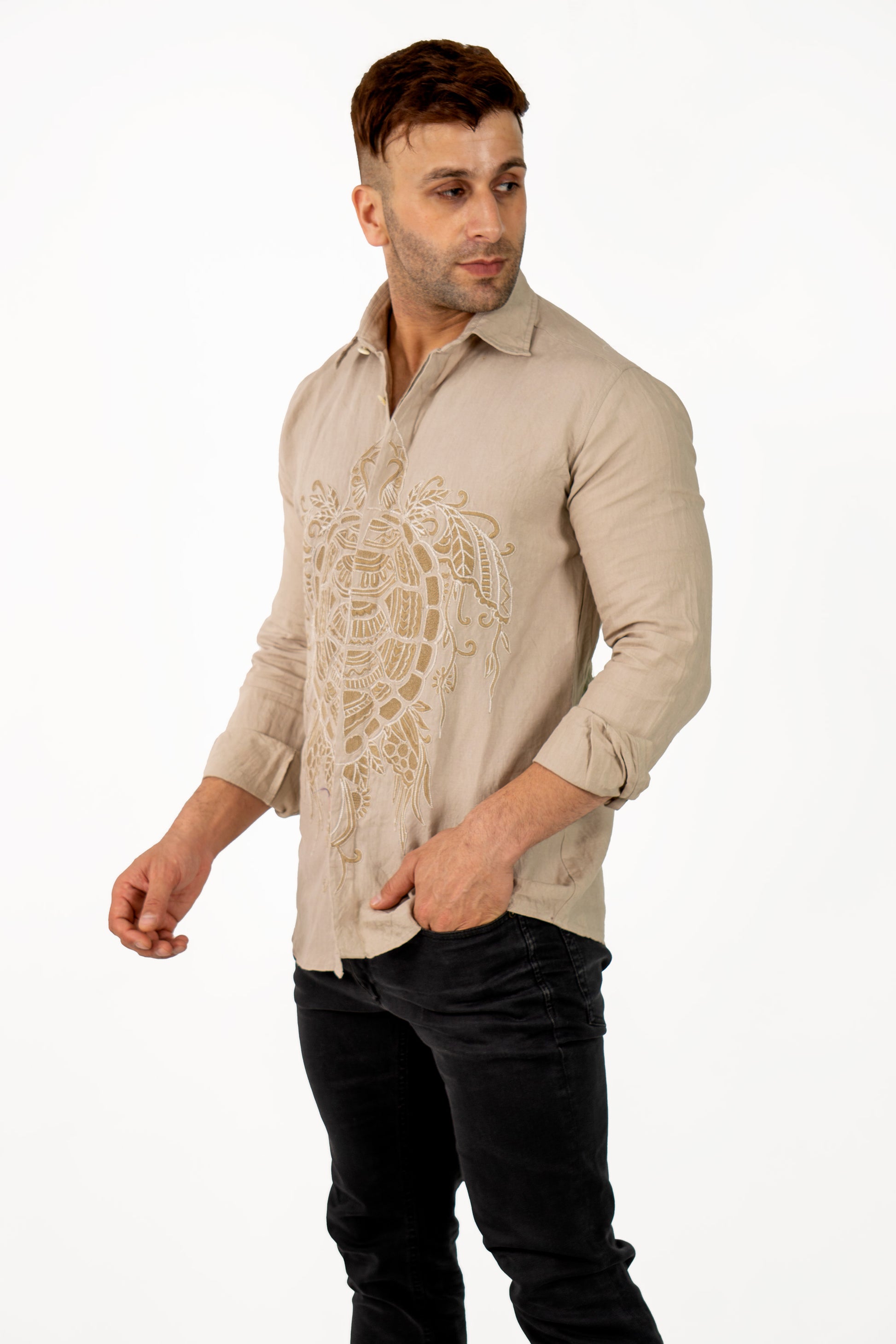 Ronaldo Men's Linen Shirt (Embroidered)